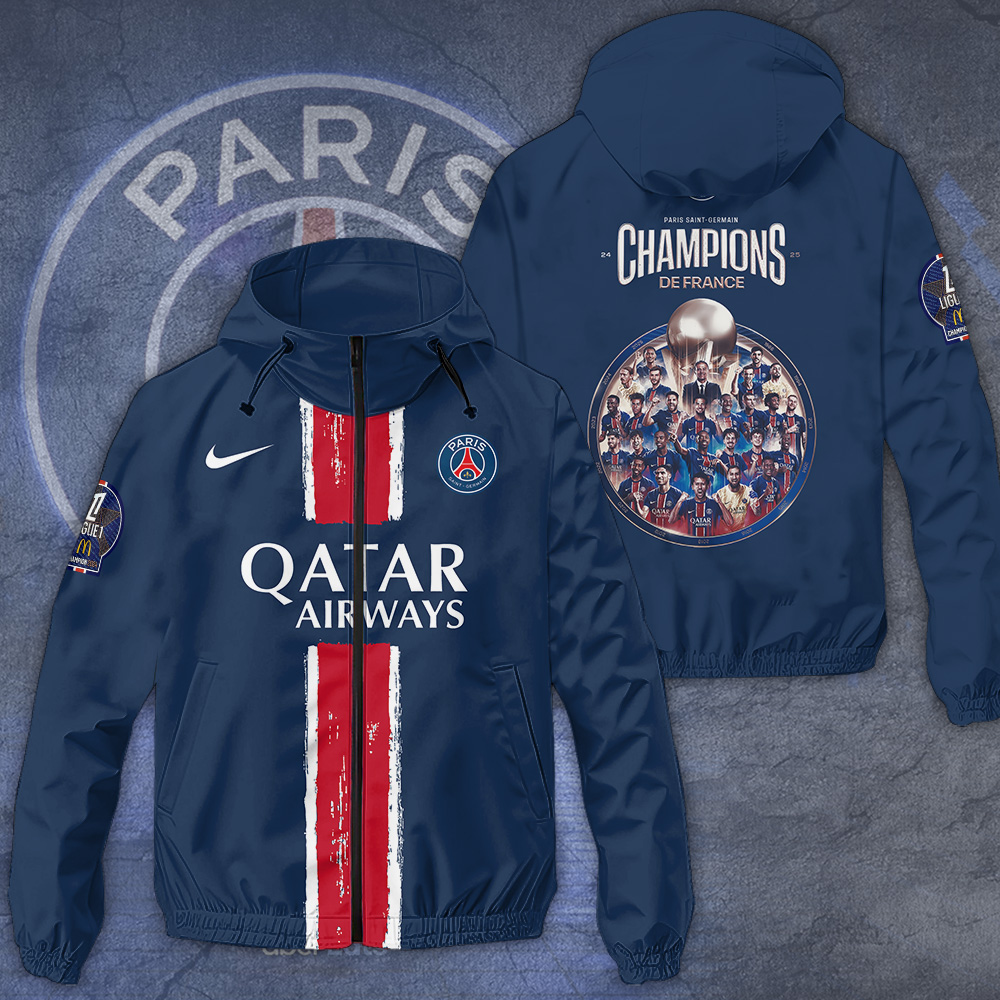 Paris Saint Germain Ligue 1 Style Windbreaker Jacket For Fans