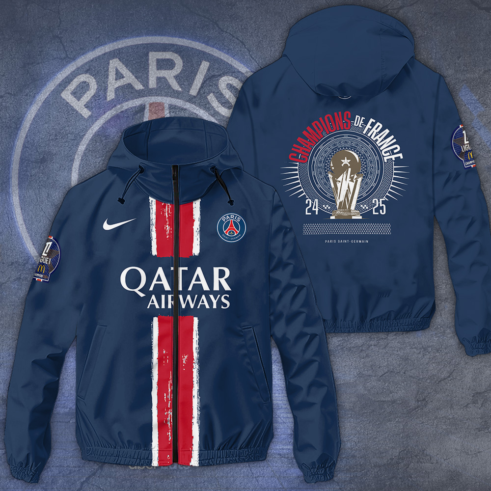 Paris Saint Germain Ligue 1 Style Windbreaker Jacket For Fans