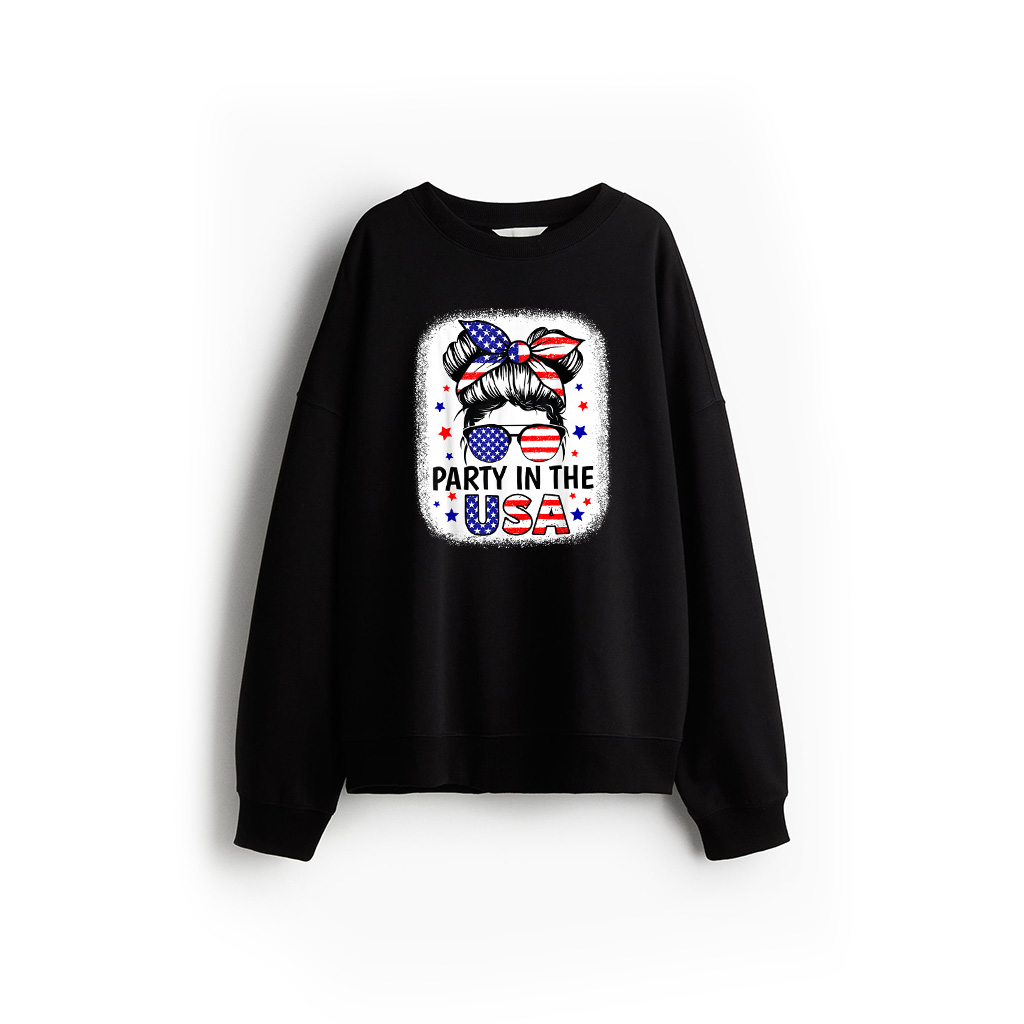 Party In USA Girls 4Th Of July Shirt Daughter Messy Bun USA Sweatshirt