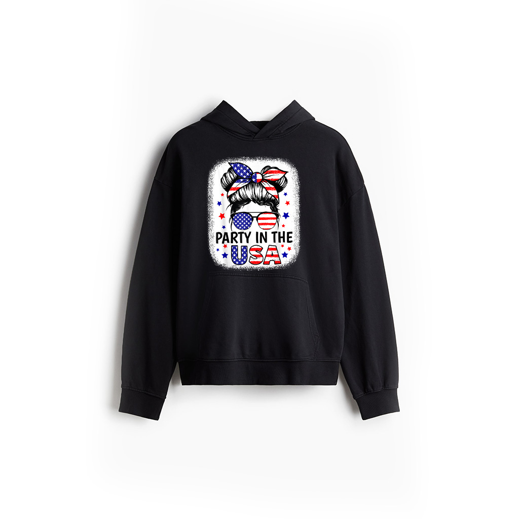 Party In USA Girls 4Th Of July Shirt Daughter Messy Bun USA Hoodie