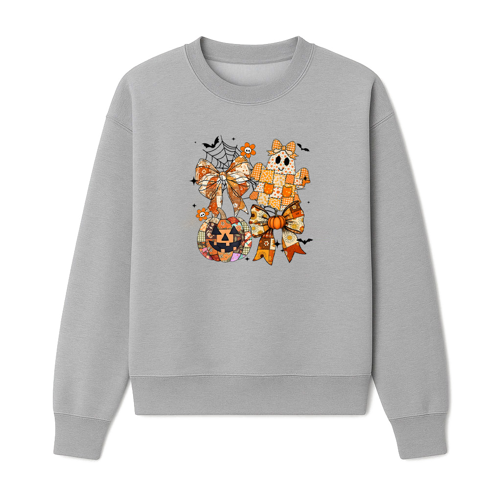Patchwork Ghost Coquette Bow Vintage Halloween Sweatshirts 06-10-2025