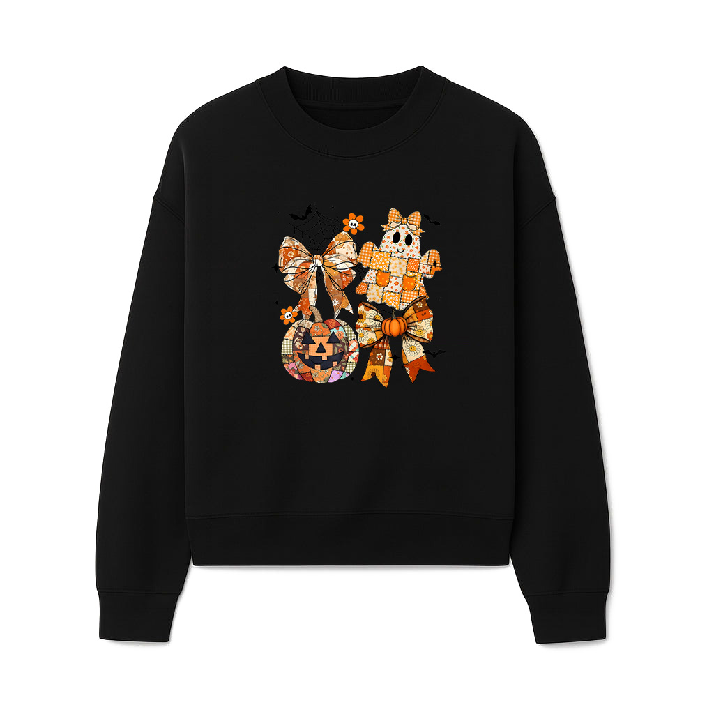 Patchwork Ghost Coquette Bow Vintage Halloween Sweatshirts 06-10-2025