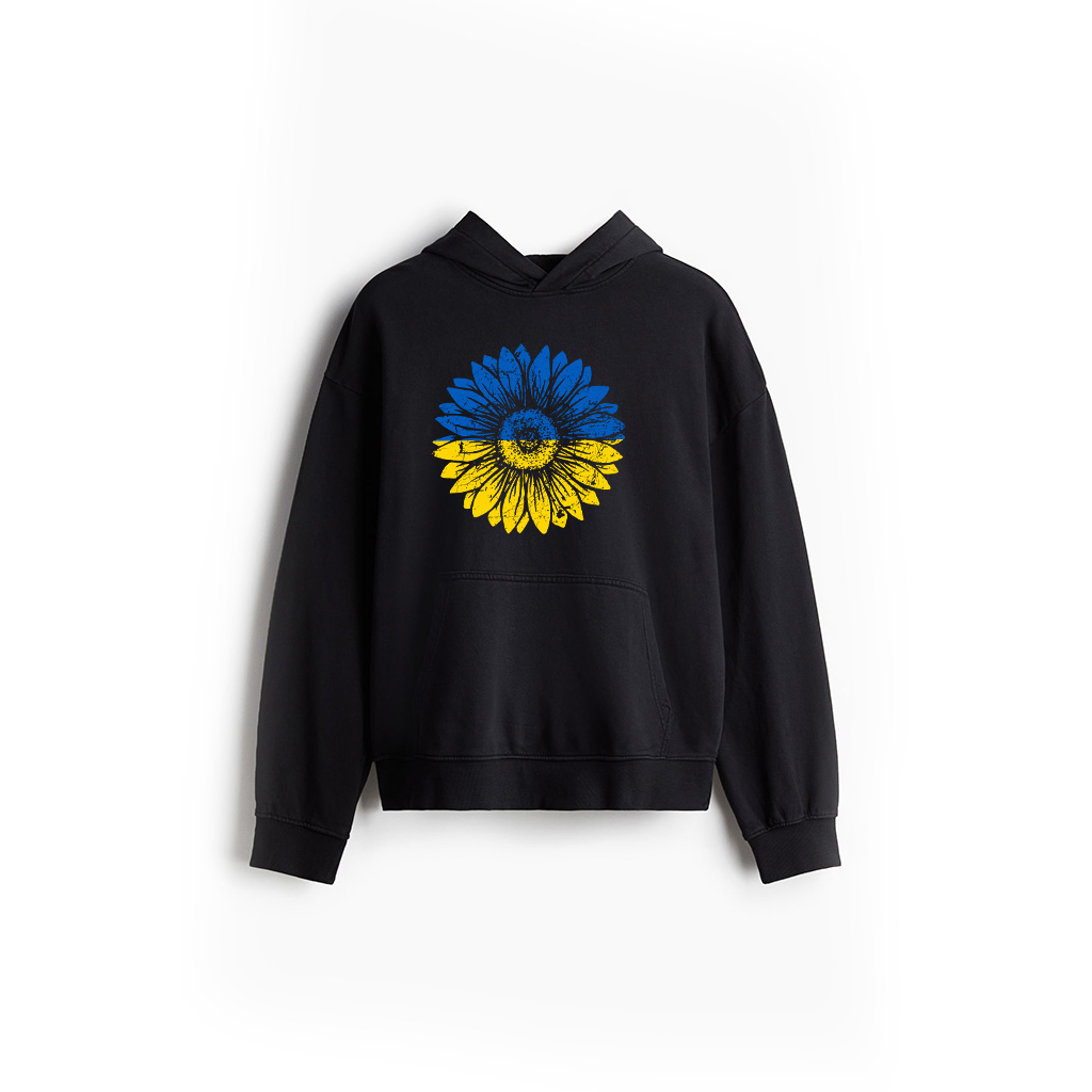Peace In Ukraine Sunflower Distressed Blue And Yellow Long Sleeve Hoodie