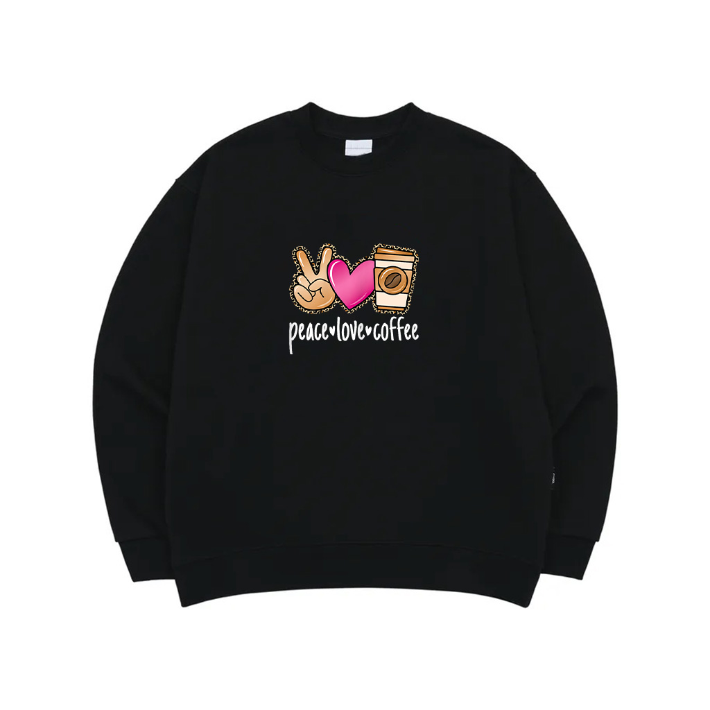 Peace Love Coffee Cute Leopard Coffee Lover Women Girls Sweatshirt