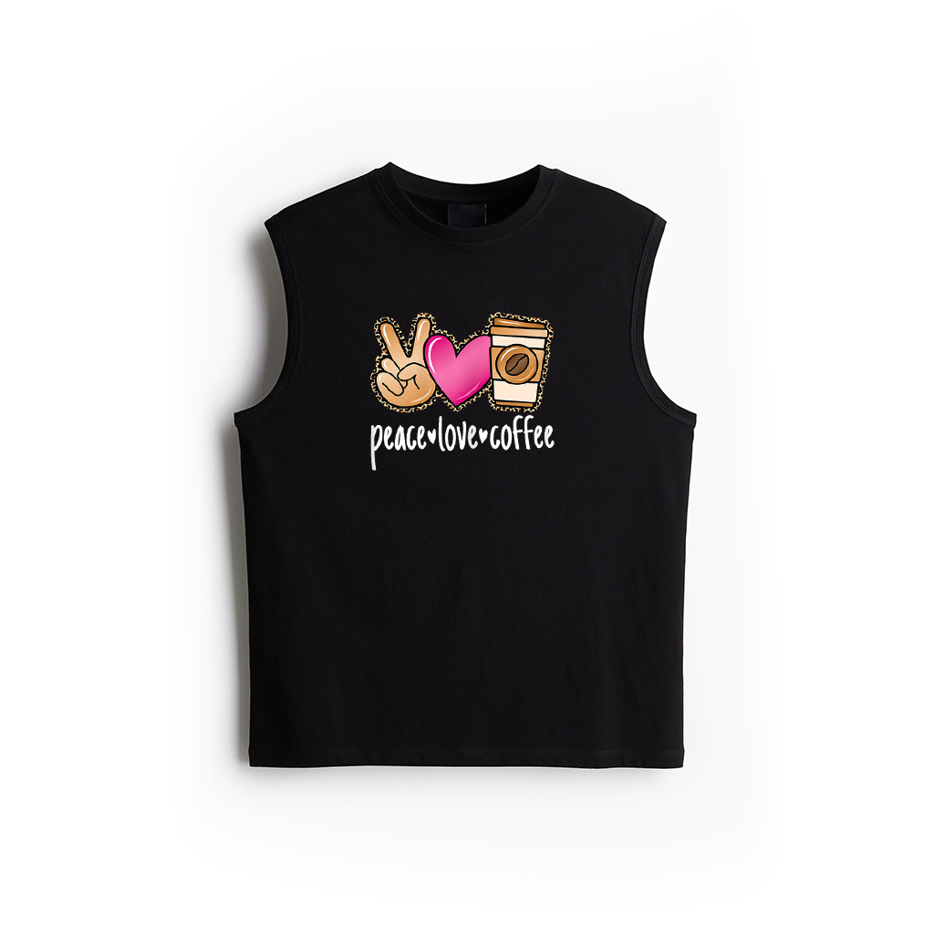 Peace Love Coffee Cute Leopard Coffee Lover Women Girls Tank Top