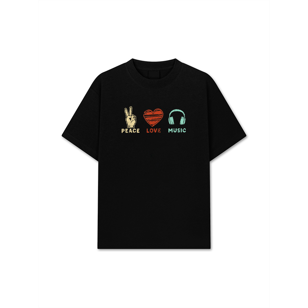 Peace Love Music Vintage Music Lover With Headphone T-Shirt