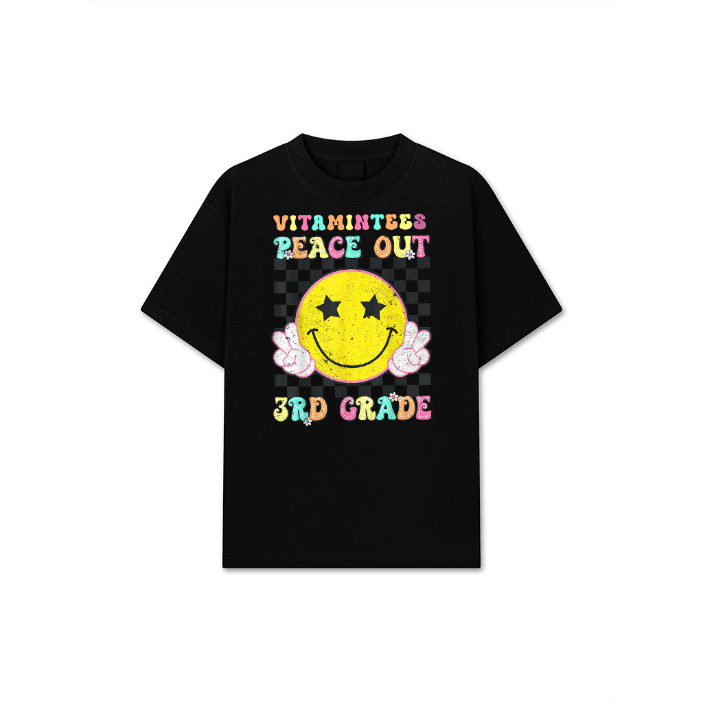 Peace Out 3Rd Grade Groovy Smile Face Last Day Of School T-Shirt