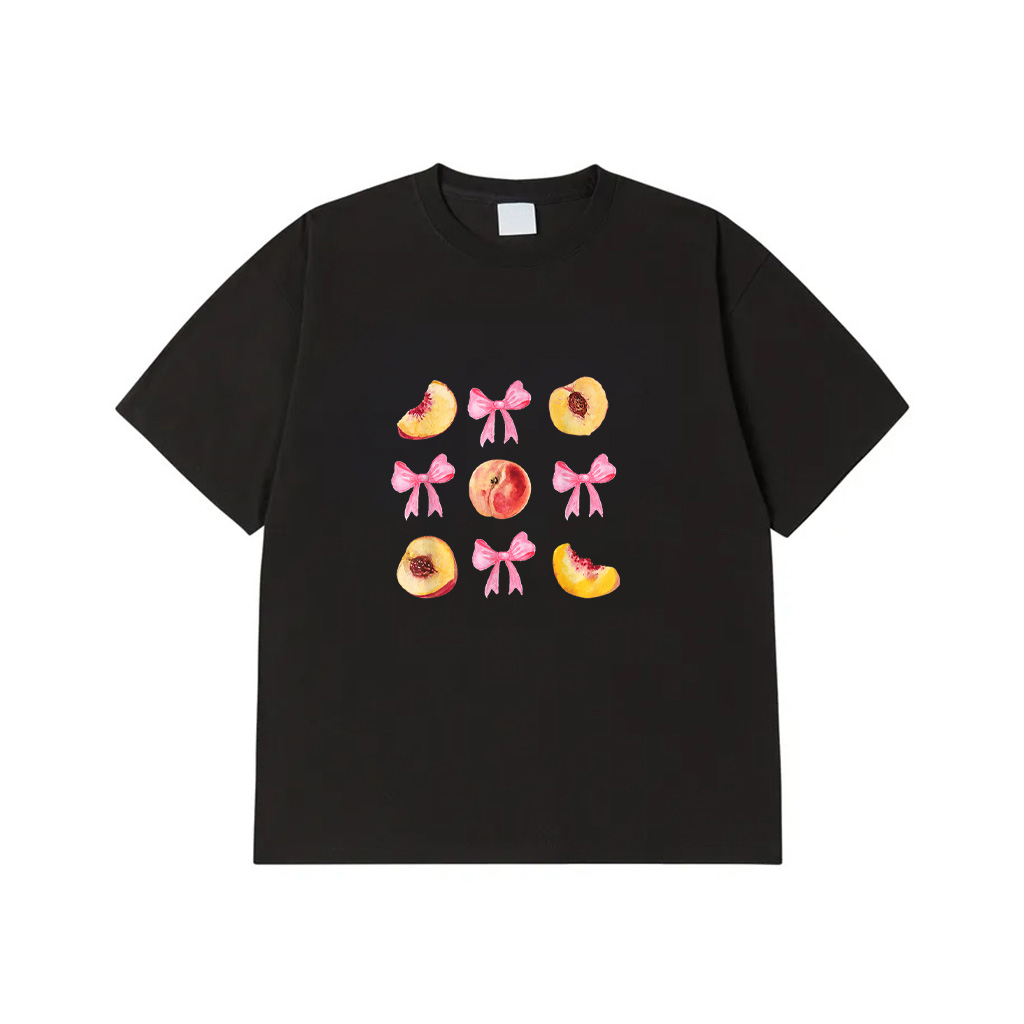 Peach Fruit Pink Bows Fruit Aesthetic Coquette Girl Peach T-Shirt