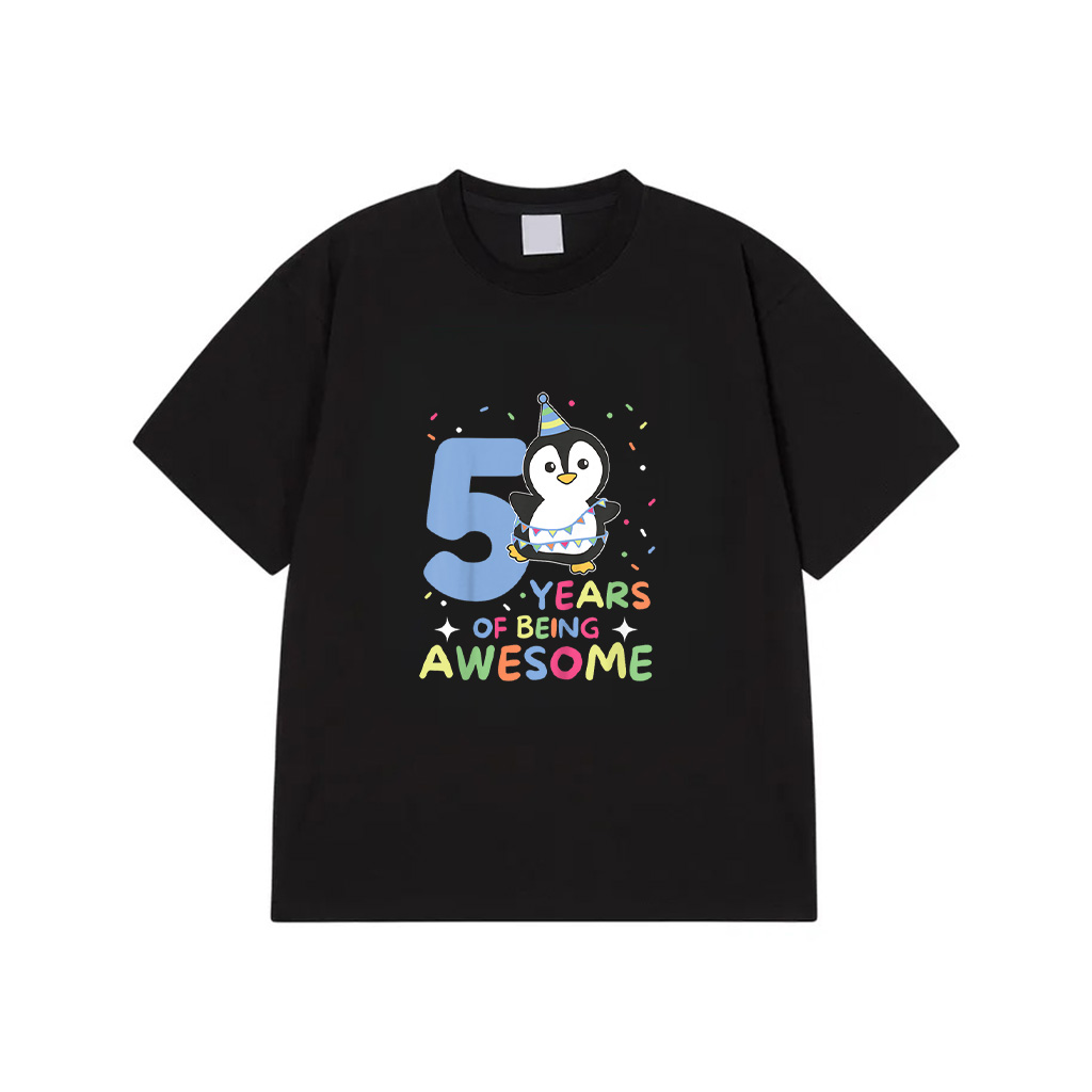 Penguin 5Th Birthday For Kids Five Years Old T-Shirt