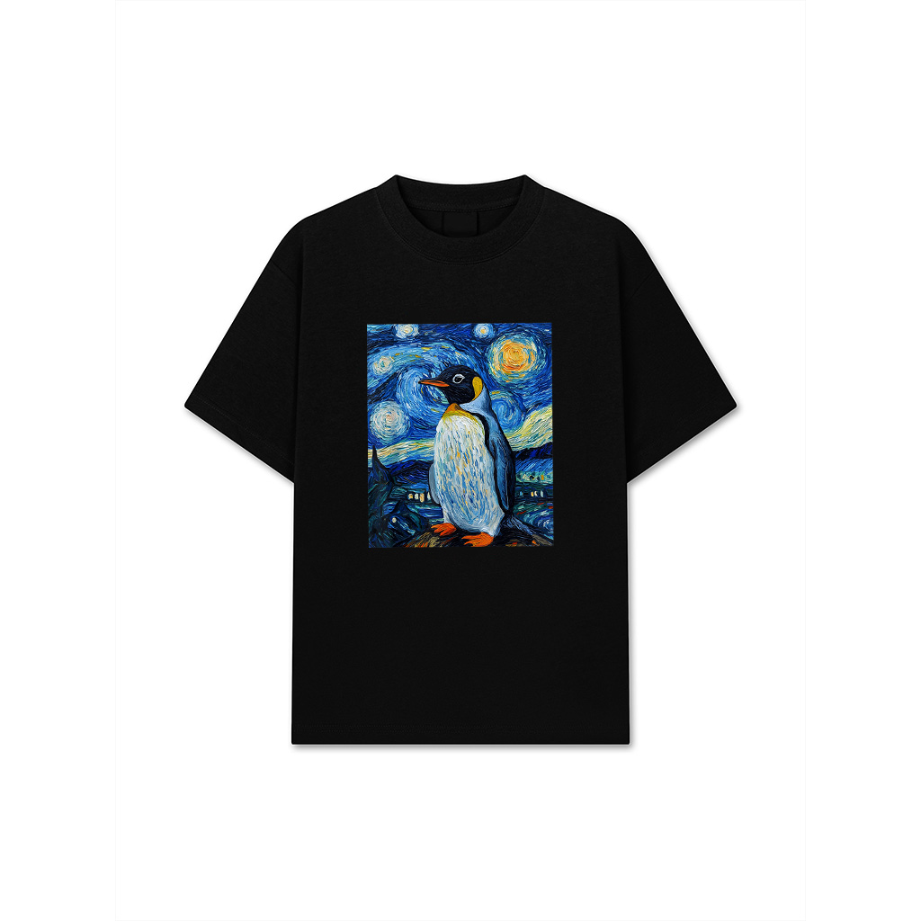 Penguin Bird Van Gogh Style Starry Night T-Shirt