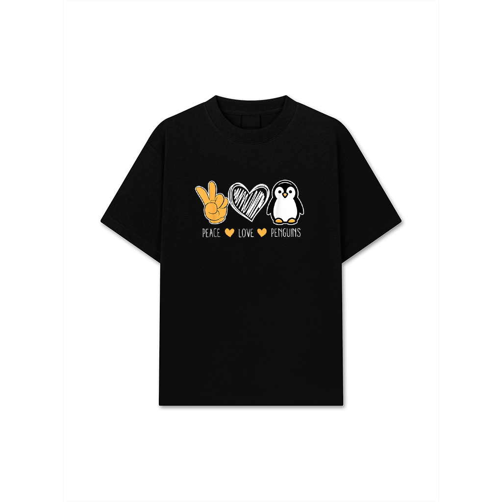 Penguin Cartoon Lovers Animals Outfit Peace Love Penguins T-Shirt