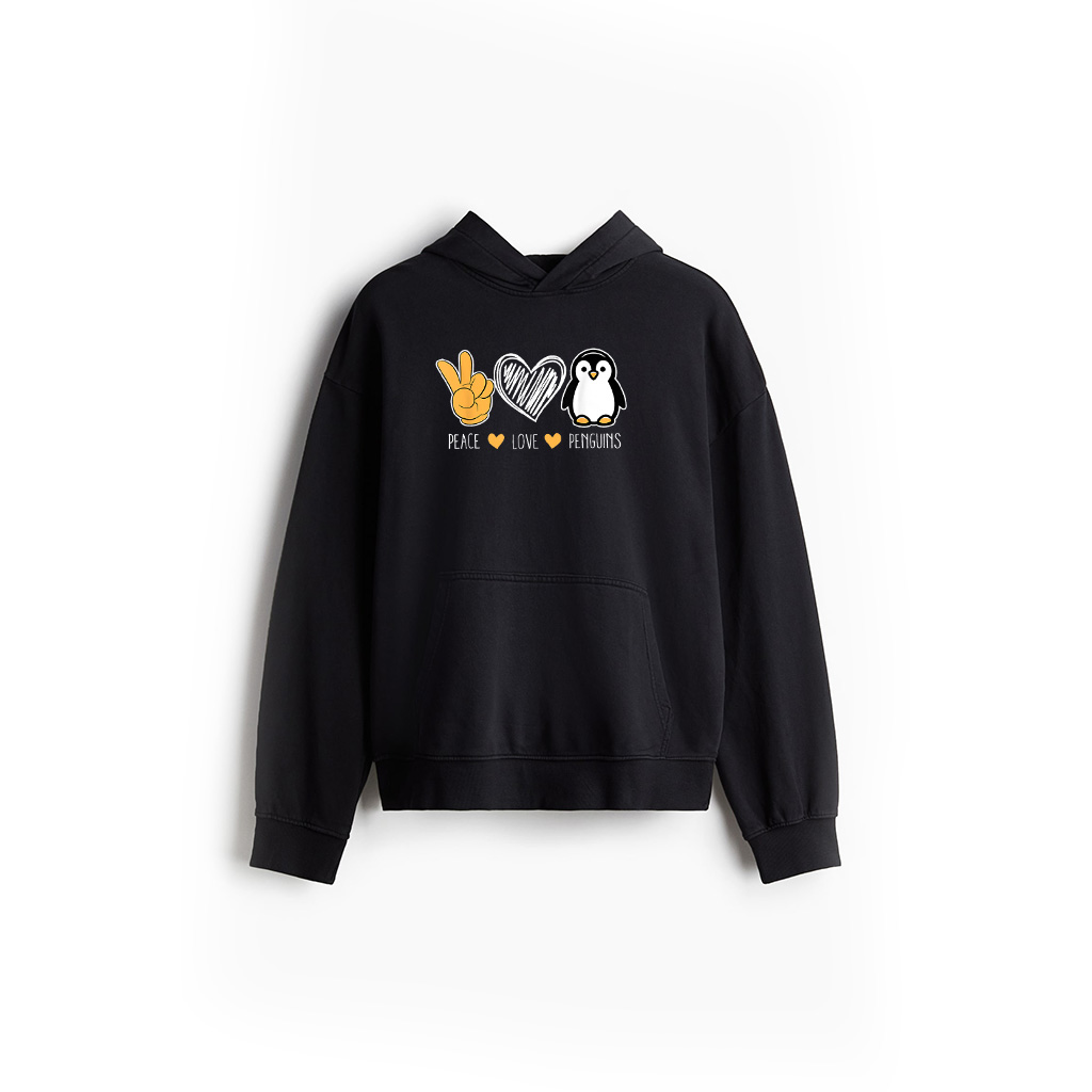 Penguin Cartoon Lovers Animals Outfit Peace Love Penguins Hoodie