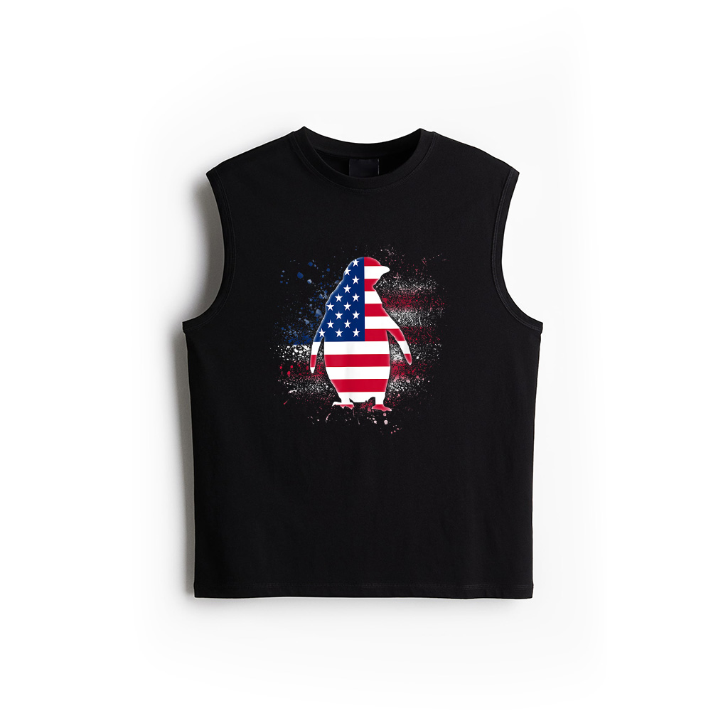 Penguin Independence Day Shirt Patriotic US Flag Tank Top