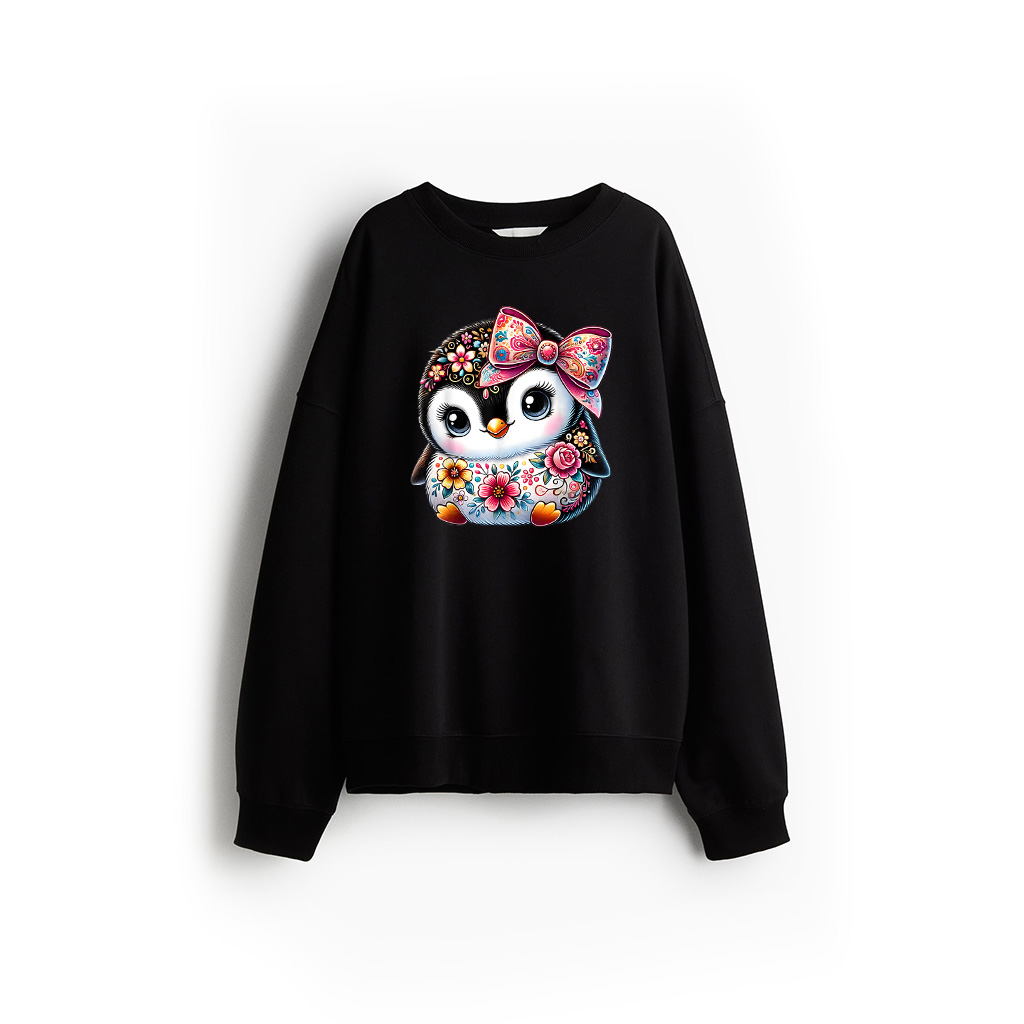 Penguin Lover Floral Flower Graphic Girls Women Cute Penguin Sweatshirt