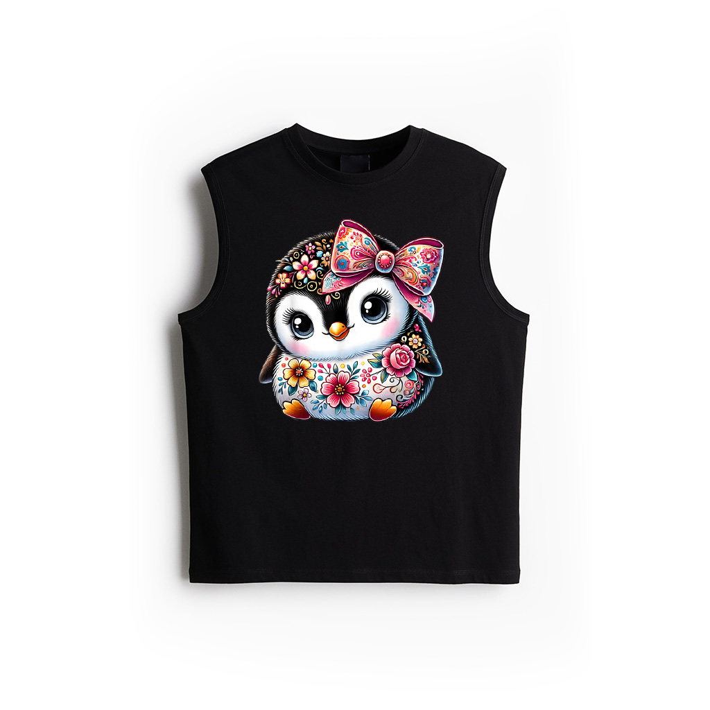 Penguin Lover Floral Flower Graphic Girls Women Cute Penguin Tank Top