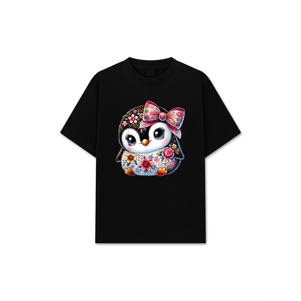 Penguin Lover Floral Flower Graphic Girls Women Cute Penguin T-Shirt