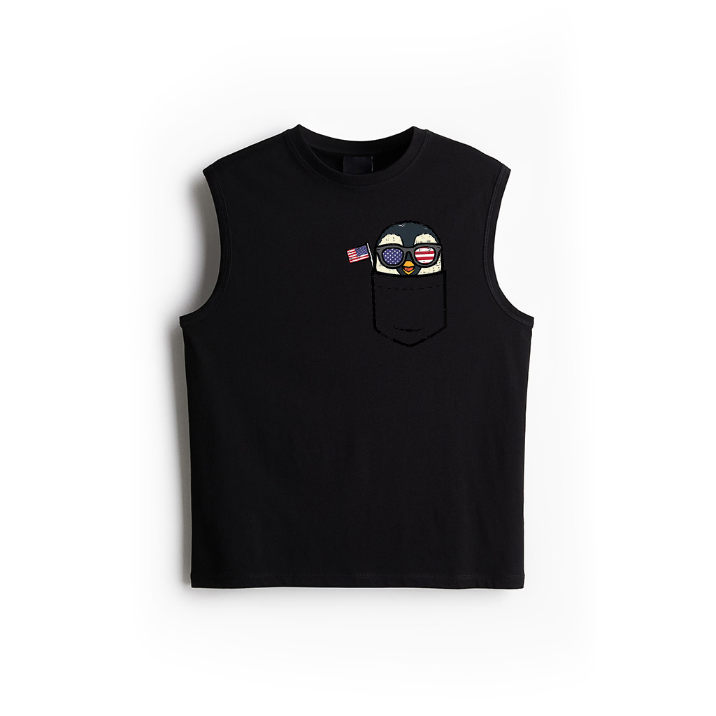 Penguin Pocket American Flag USA 4Th Of July Fourth Animal Tank Top