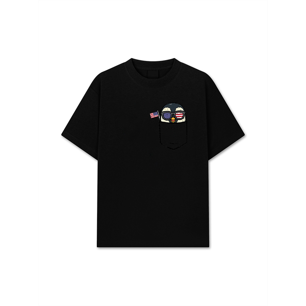 Penguin Pocket American Flag USA 4Th Of July Fourth Animal T-Shirt