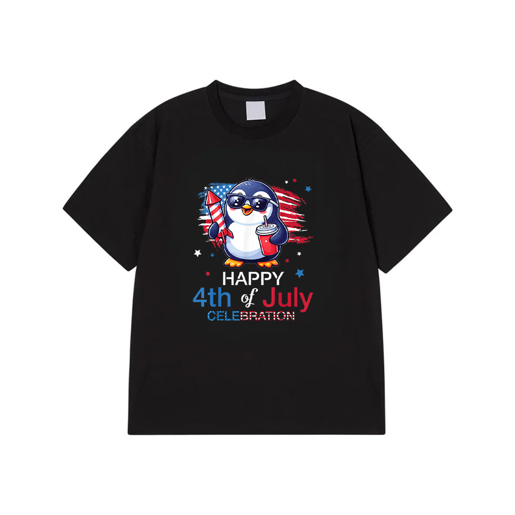 Penguin Red White And Blue Happy 4Th Of July Day Celebration T-Shirt