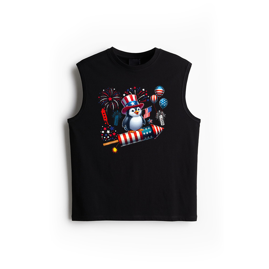 Penguin Riding Firecracker 4Th Of July Bird Proud Flag Tank Top