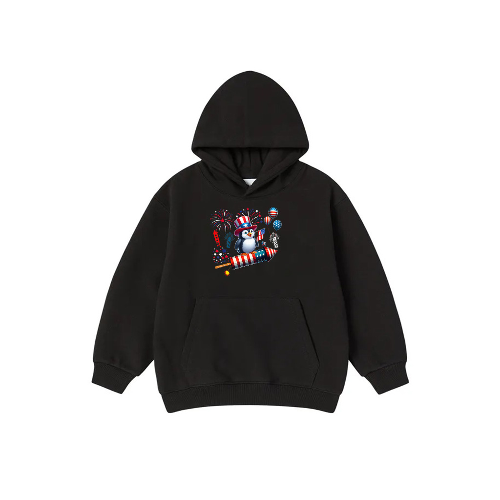 Penguin Riding Firecracker 4Th Of July Bird Proud Flag Hoodie