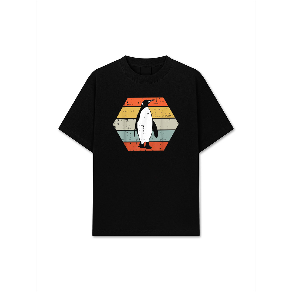 Penguin Sunset Hexagon Retro Animal Lover Women Men Kids T-Shirt