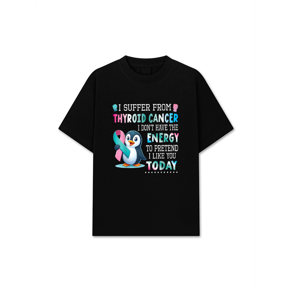 PENGUIN Wear Teal Blue Pink Thyroid Cancer I Like You Today T-Shirt