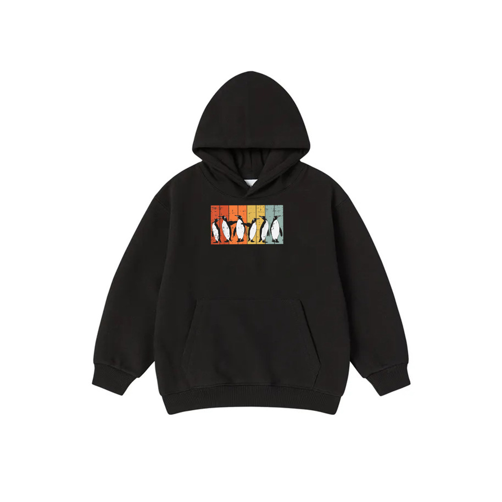 Penguins Retro Stripes Retro Antarctic Bird Kids Men Women Hoodie
