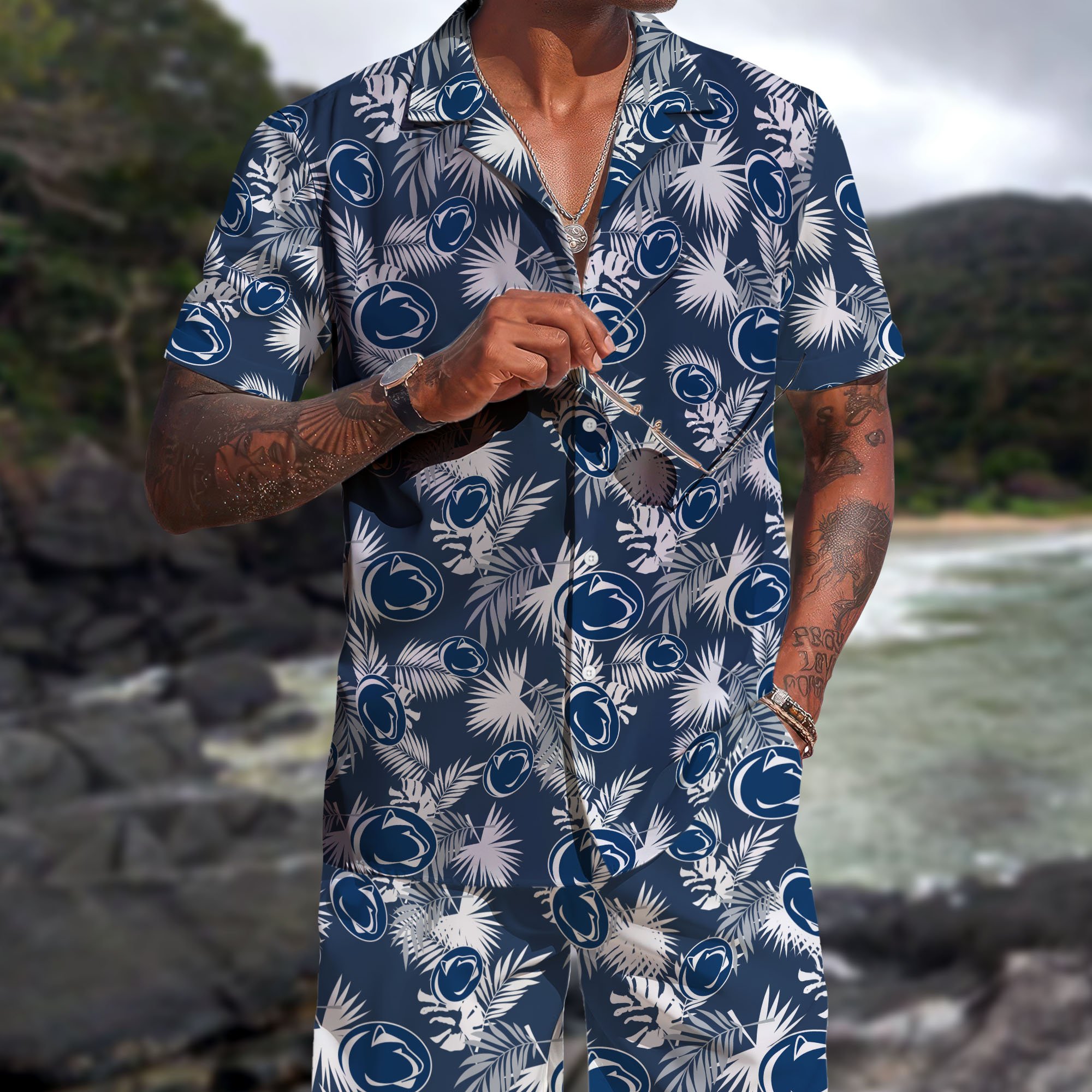 Penn State Nittany Lions Hawaiian Shorts Set 2025 Version, Hawaiian Shirts, Sports Shorts, Gifts For Fan