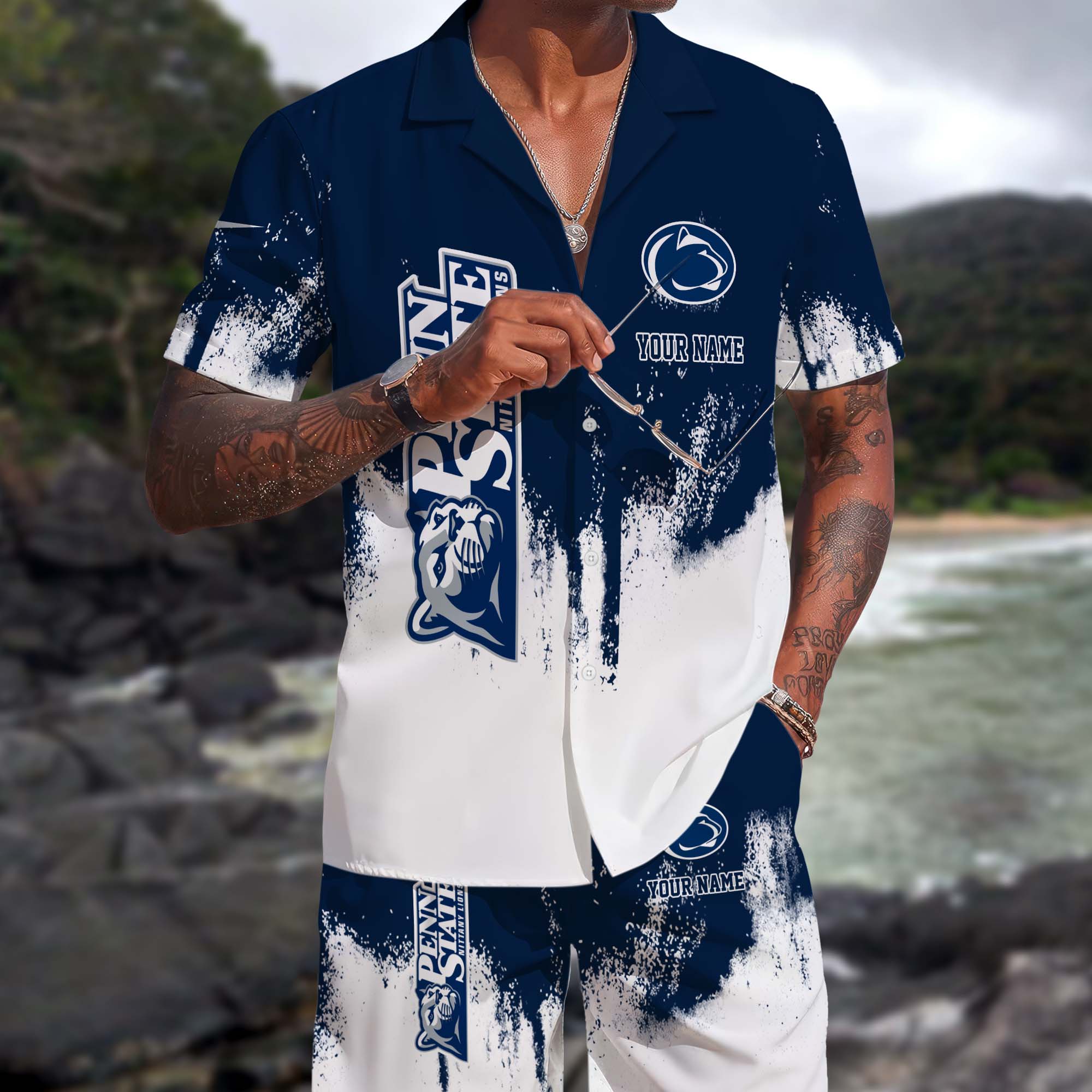 Penn State Nittany Lions Hawaiian Shorts Set Custom You Name, Sports Shorts, Gifts For Fan