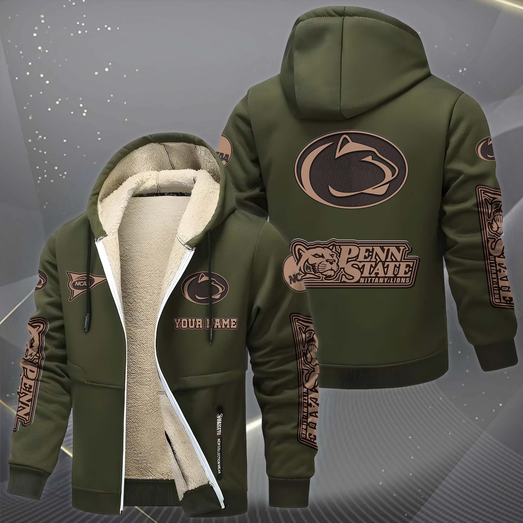 Penn State Nittany Lions Hoodie Zip Velvet Coat Custom Your Name, Sport Jacket, Gifts For Fan