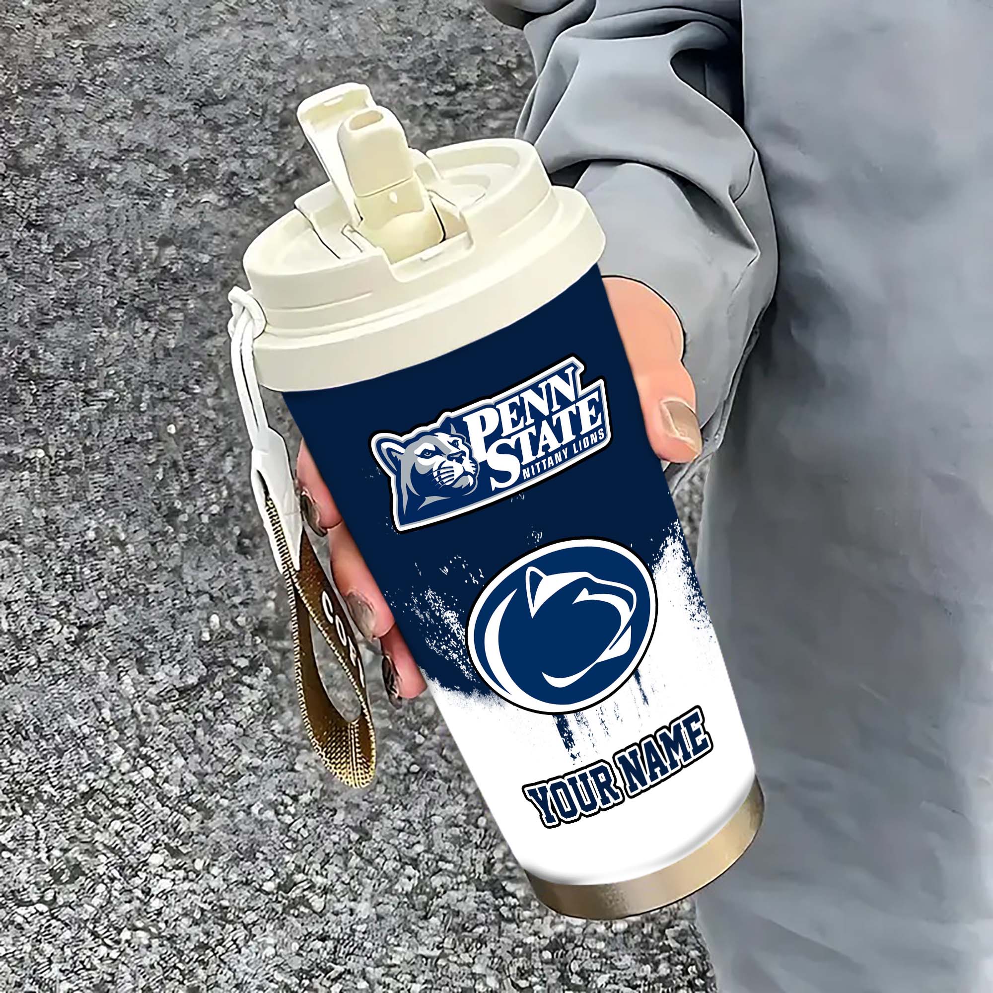 Penn State Nittany Lions Insulated Coffee Mug With Straw And Lid, Portable Coffee Travel Mug For Car, Fan Gifts