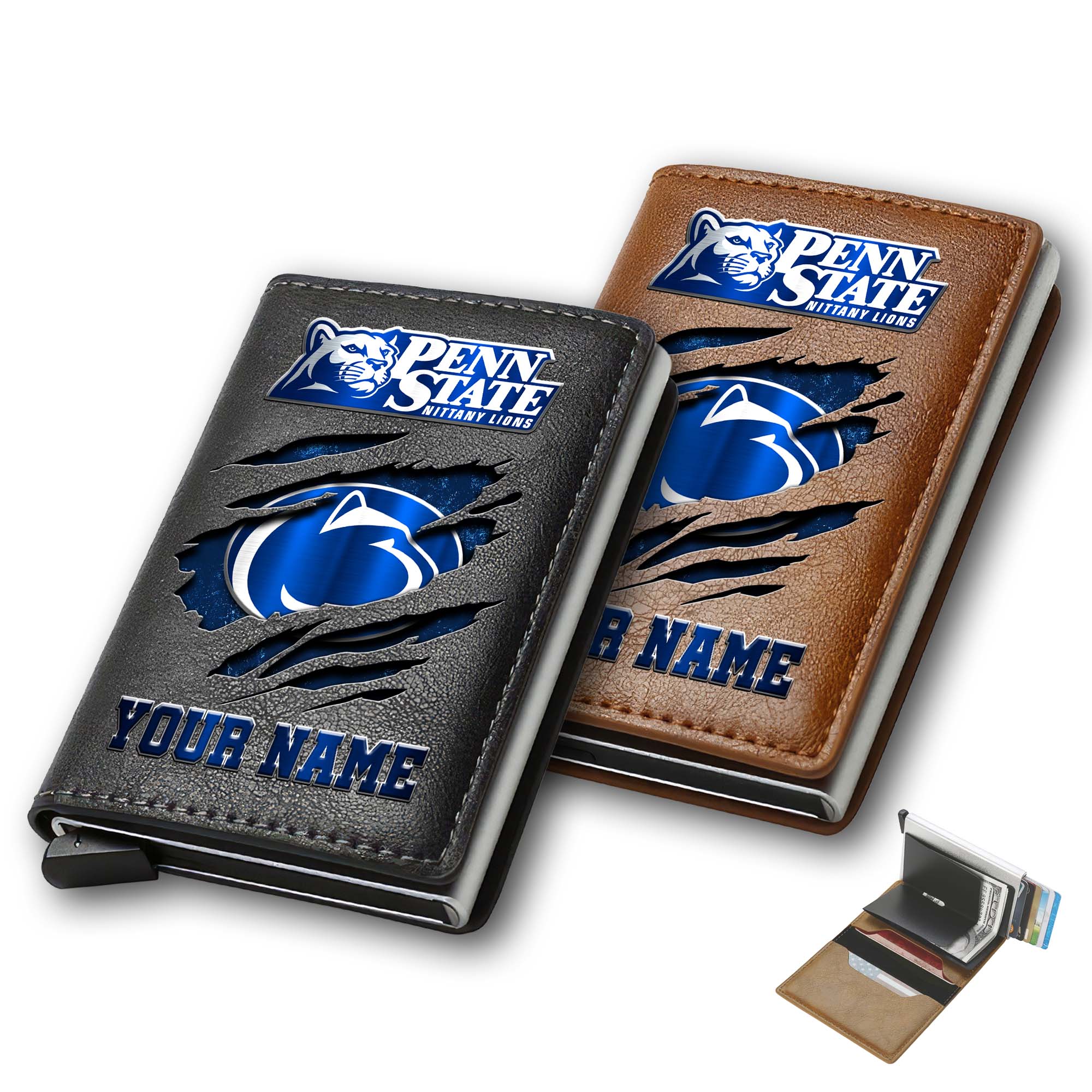 Penn State Nittany Lions Men Wallet Custom Your Name, Football Team Men Wallet For Fans, Gifts For Football Lovers