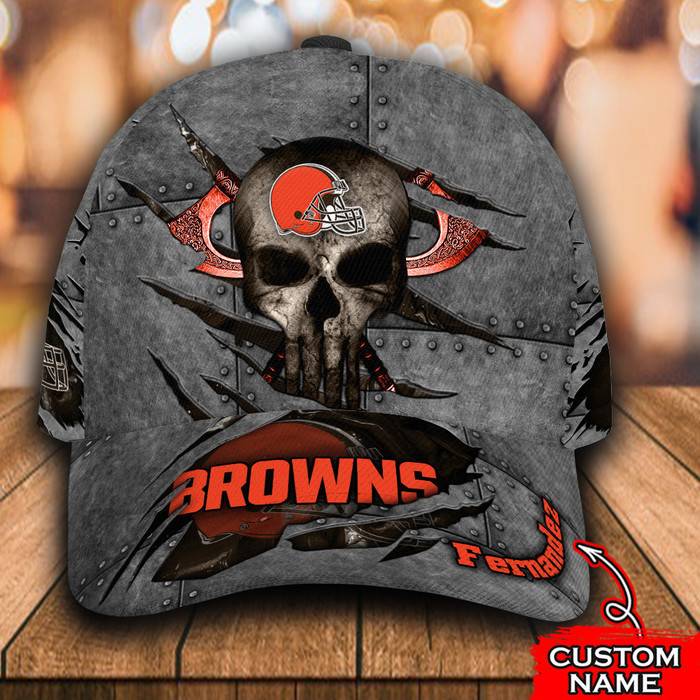 Personalized Cleveland Browns Skull 3D Baseball Cap PH1935