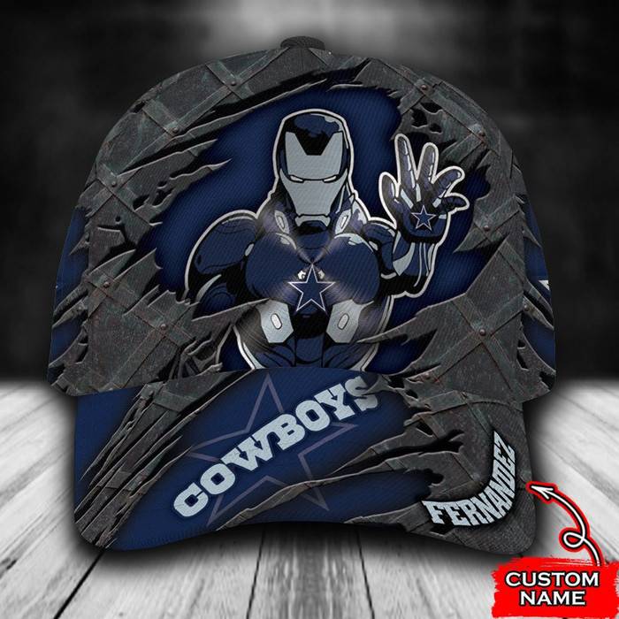 Personalized Dallas Cowboys Iron Man Marvel 3D Baseball Cap Navy PH1549