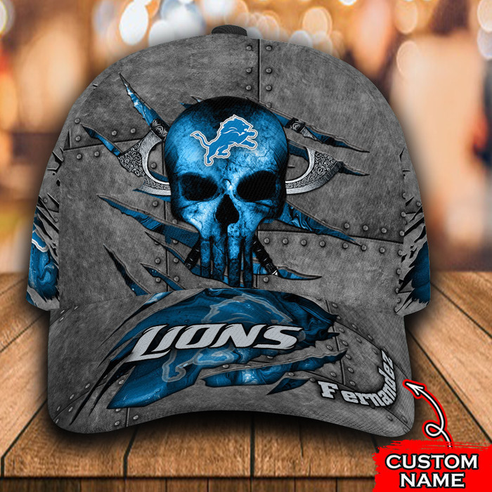 Personalized Detroit Lions The Punisher Skull 3D Classic Baseball Cap PH638