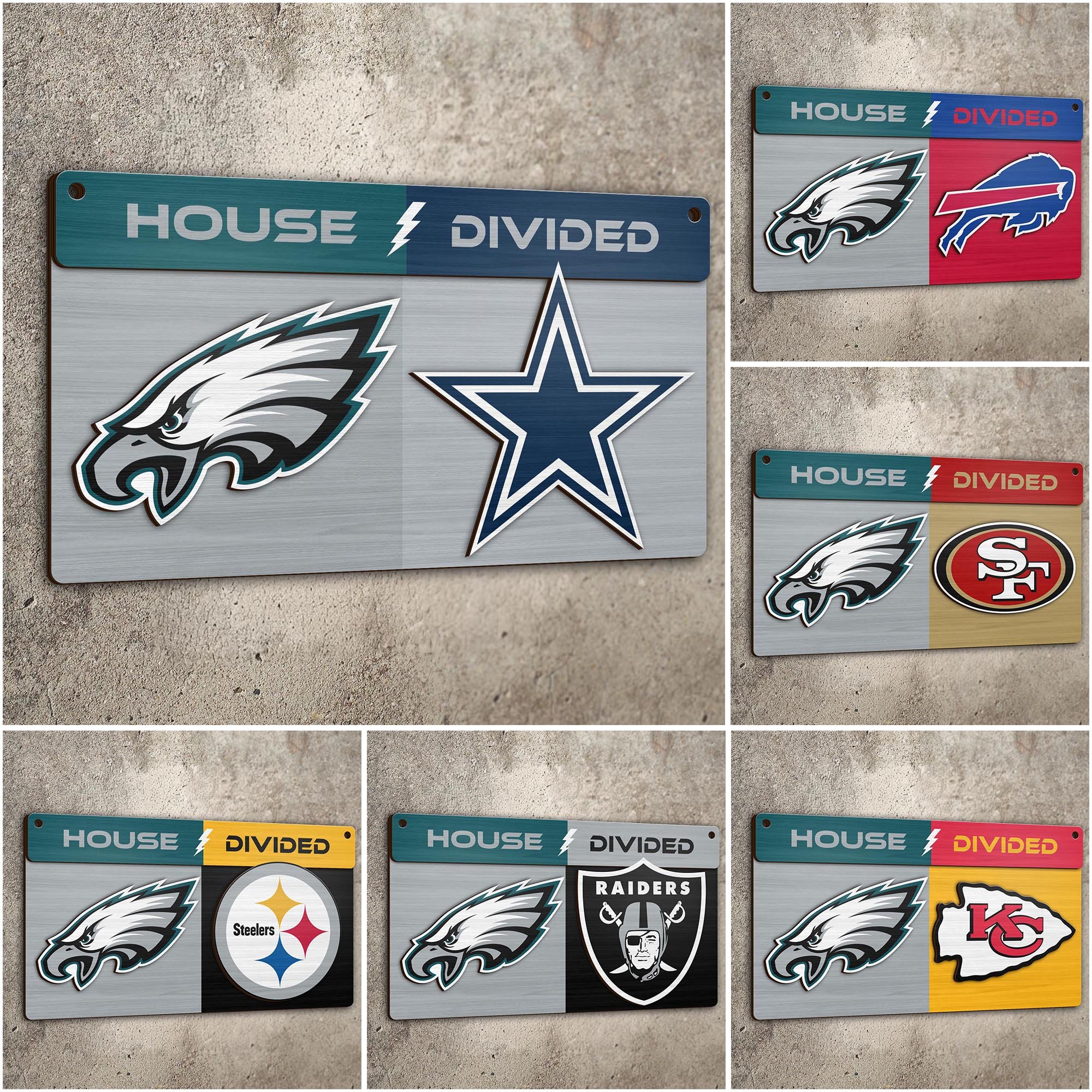 Philadelphia Eagles 2 Layers Woodsign Choose Any Team, House Divided Sign, Wall Hangings