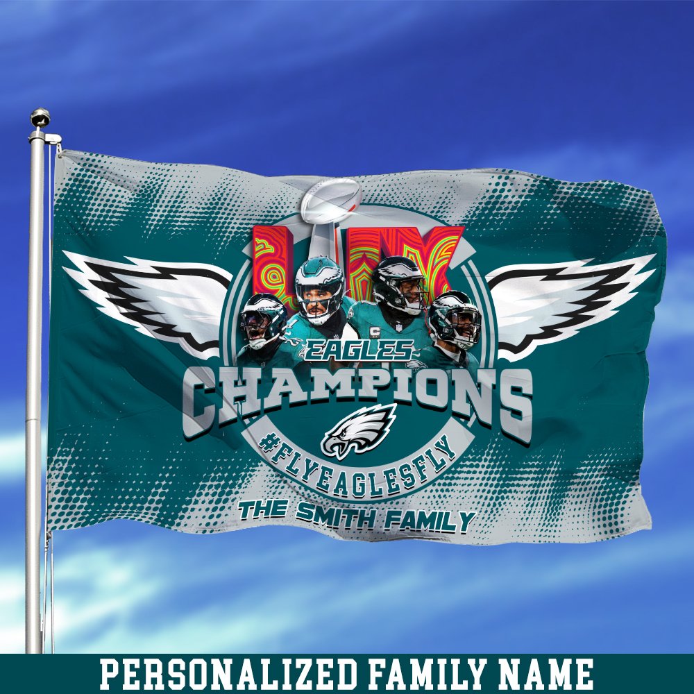 Philadelphia Eagles Champions Super Bowl 2025 3X5ft And 4X6ft Flag Personalized Your Family Name, Sport Flag For Fan , Sport Home Decorations 