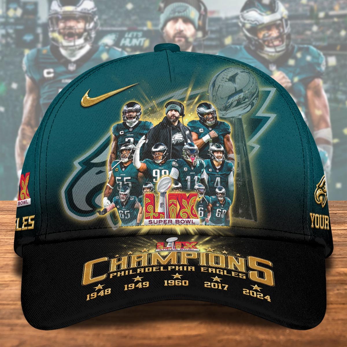 Philadelphia Eagles Champions Super Bowl 2025 Cap Custom Name, Football Team Cap, Football Gifts