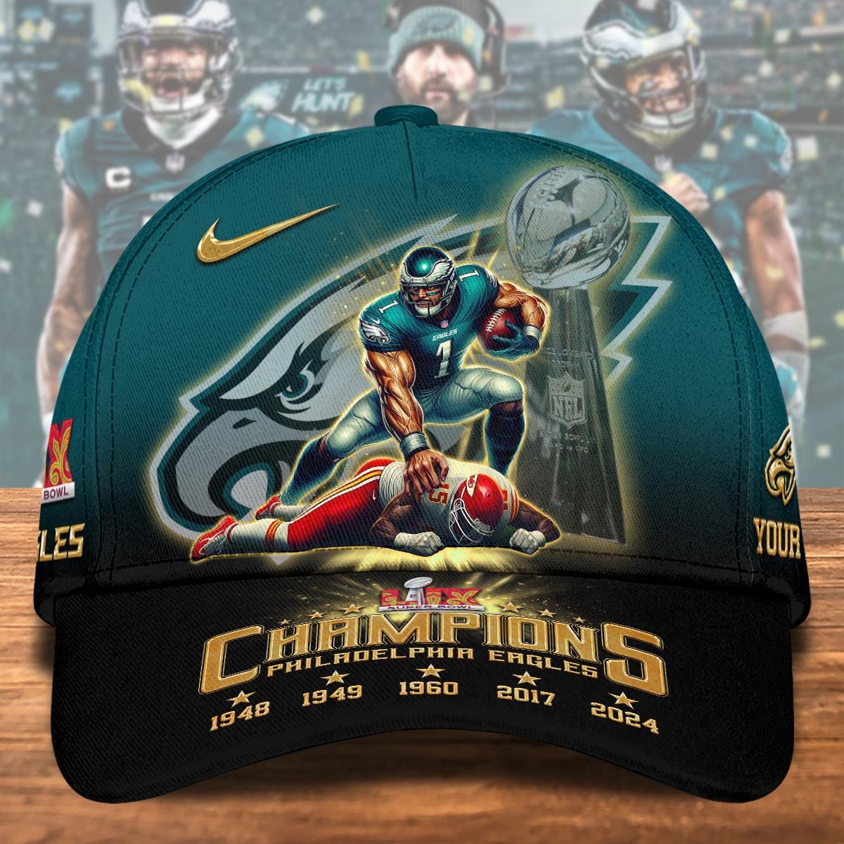 Philadelphia Eagles Champions Super Bowl 2025 Cap Custom Your Name, Football Caps, Football Lovers Gifts