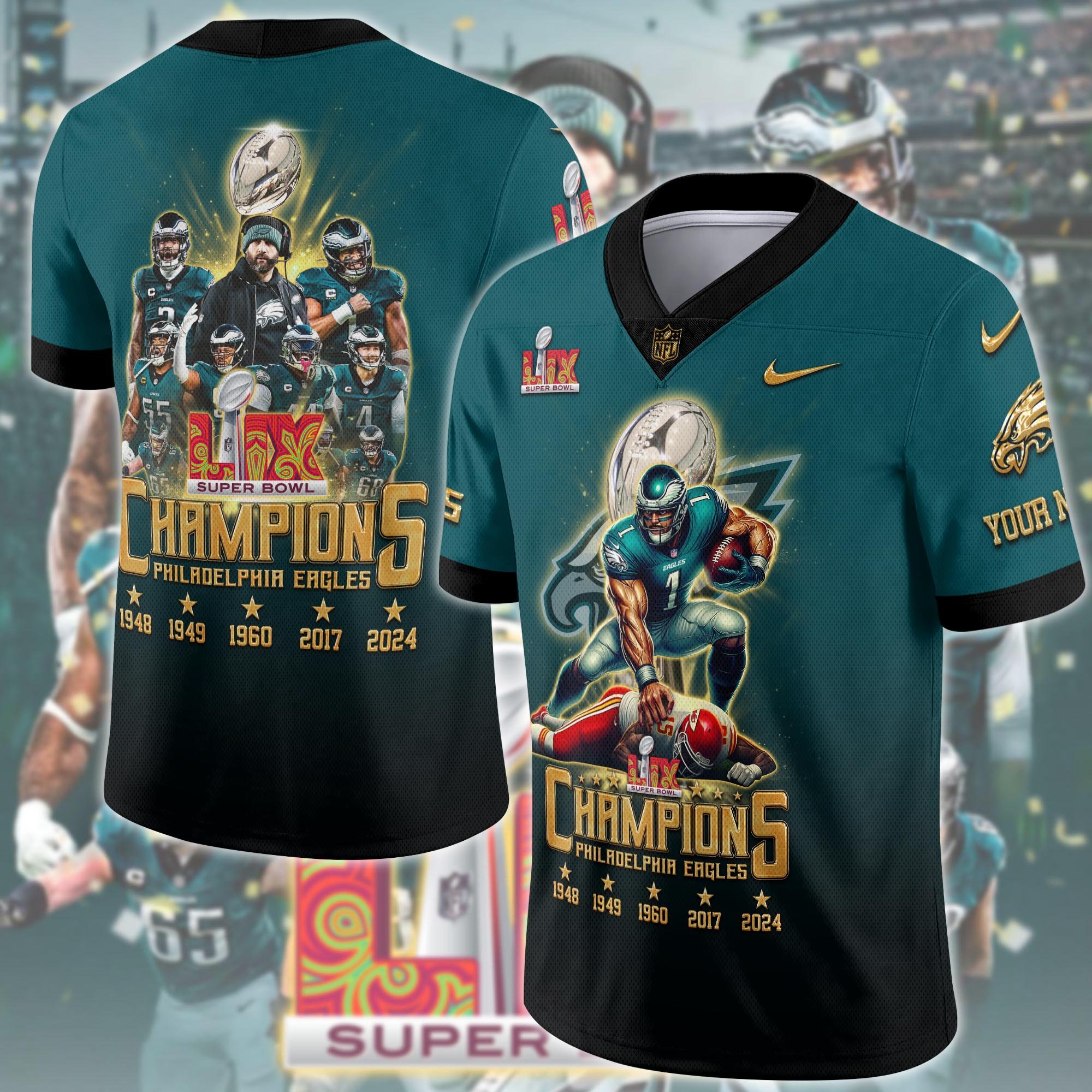 Philadelphia Eagles Champions Super Bowl 2025 Football Jersey Custom Name, Football Jerseys, Football Lovers Gifts