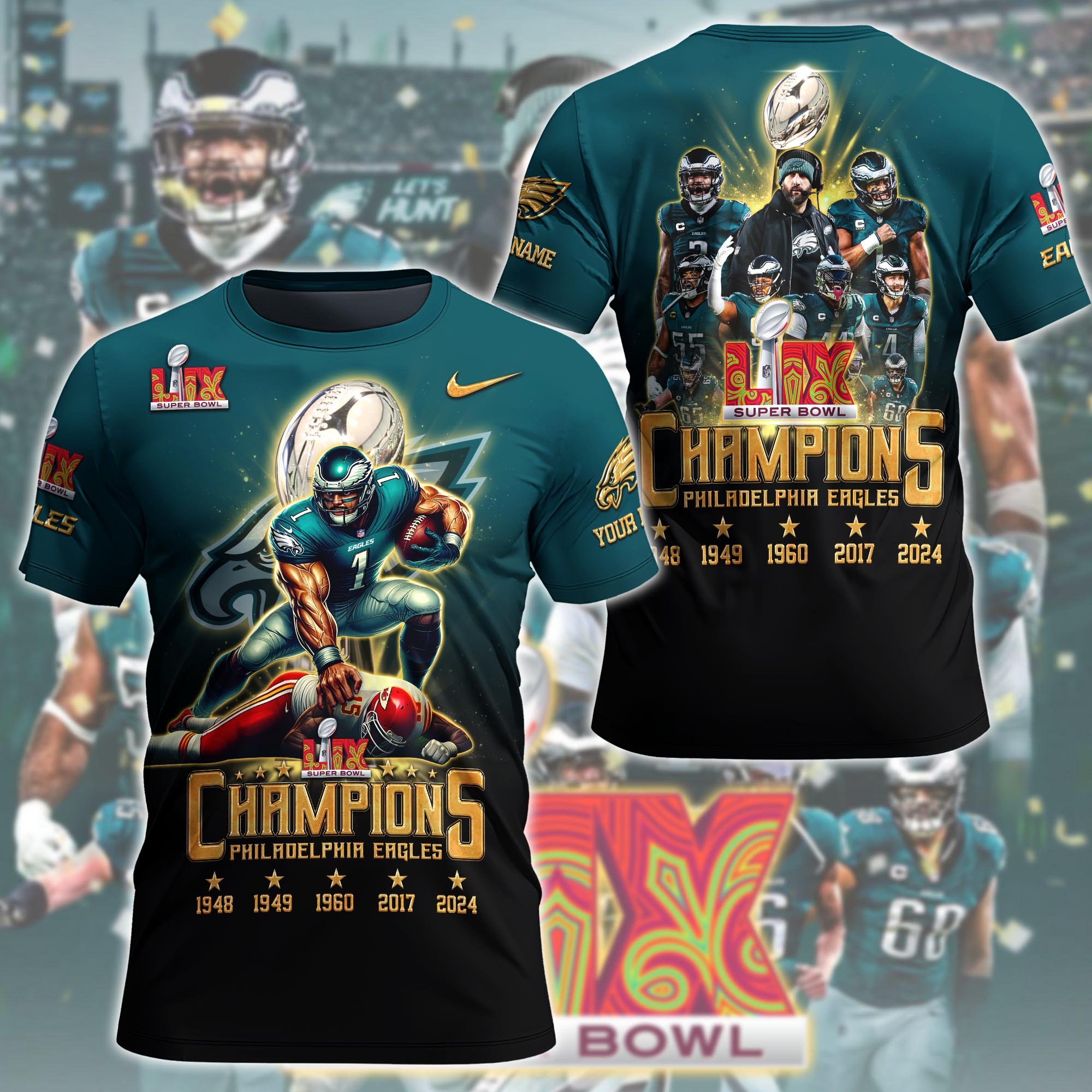 Philadelphia Eagles Champions Super Bowl 2025 T-Shirt Custom Name, Sport Team Shirt For Fans, Sport Gifts 