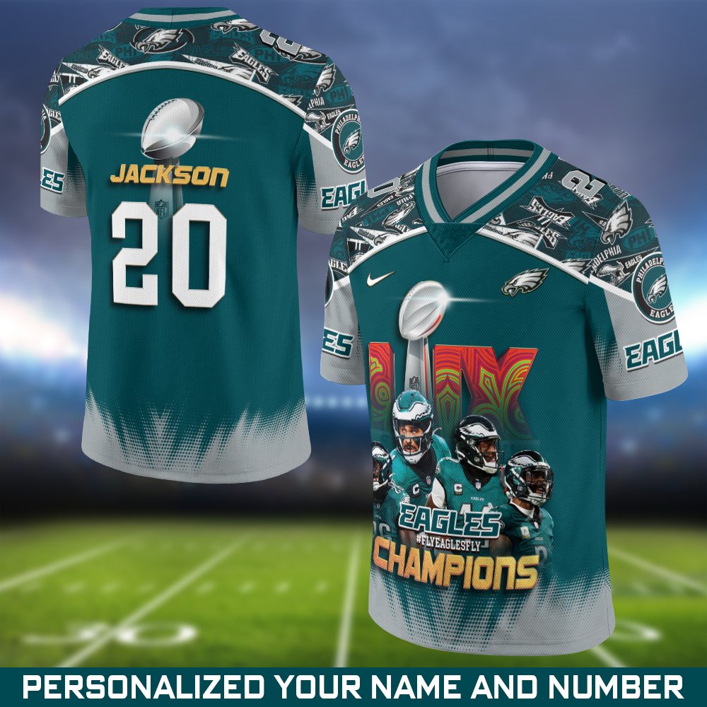 Philadelphia Eagles Champions Super Bowl 2025 Vneck Football Jersey Personalized Your Name And Number, Football Shirt For Fans, Fan Gifts 