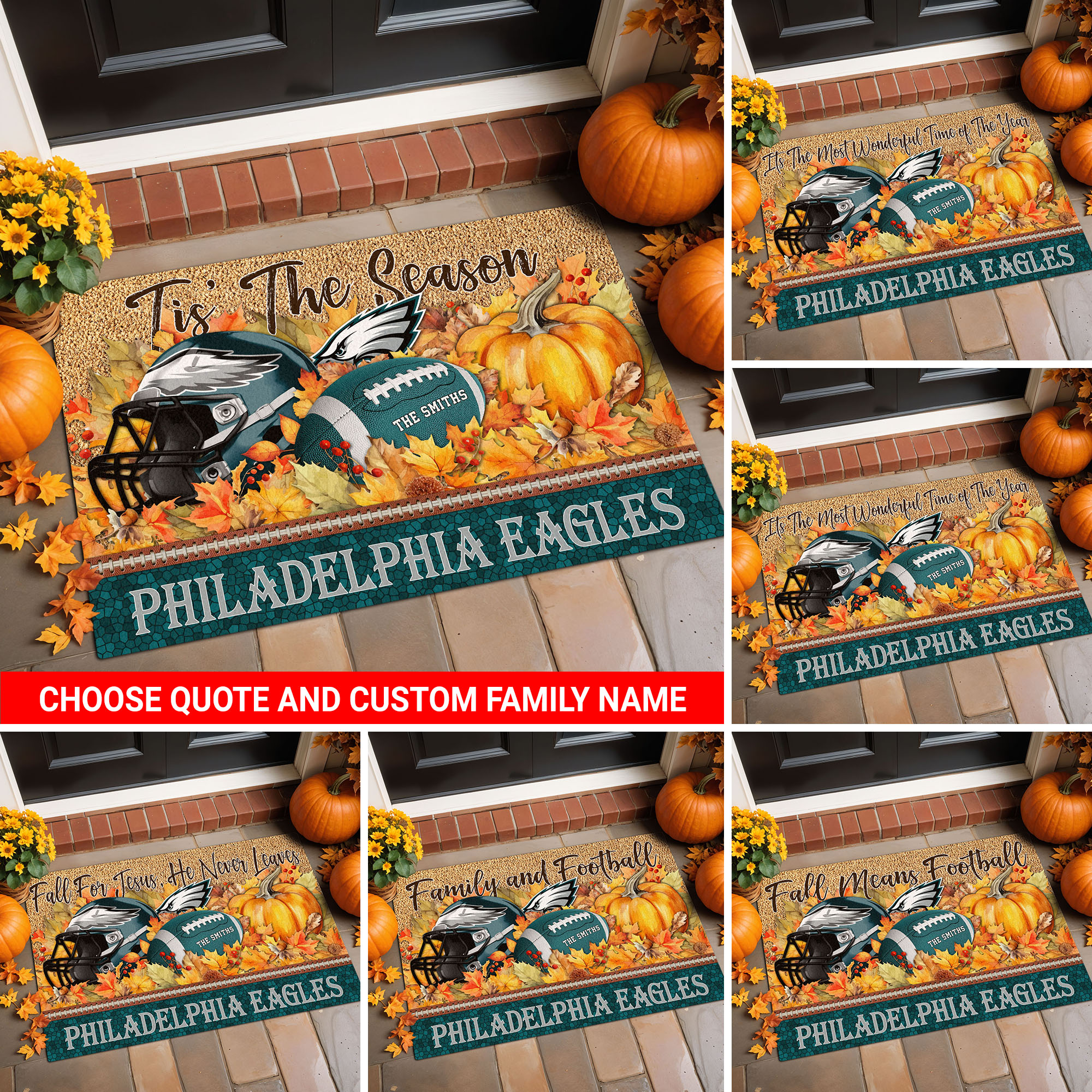 Philadelphia Eagles Doormat Custom Your Family Name And Choose Your Quotes, Sport Doormat, Sport Gifts For Fan