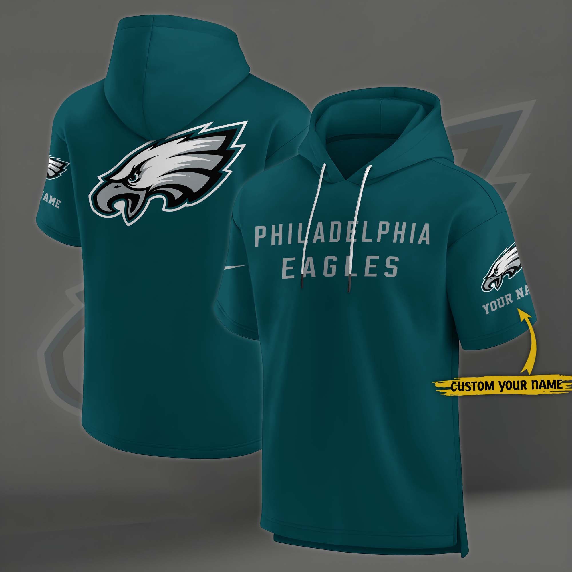Philadelphia Eagles Elements Future Ground Lettering Short Sleeve Pullover Hoodie Custom Name, Gifts For Football Lovers EHIVM 03121220