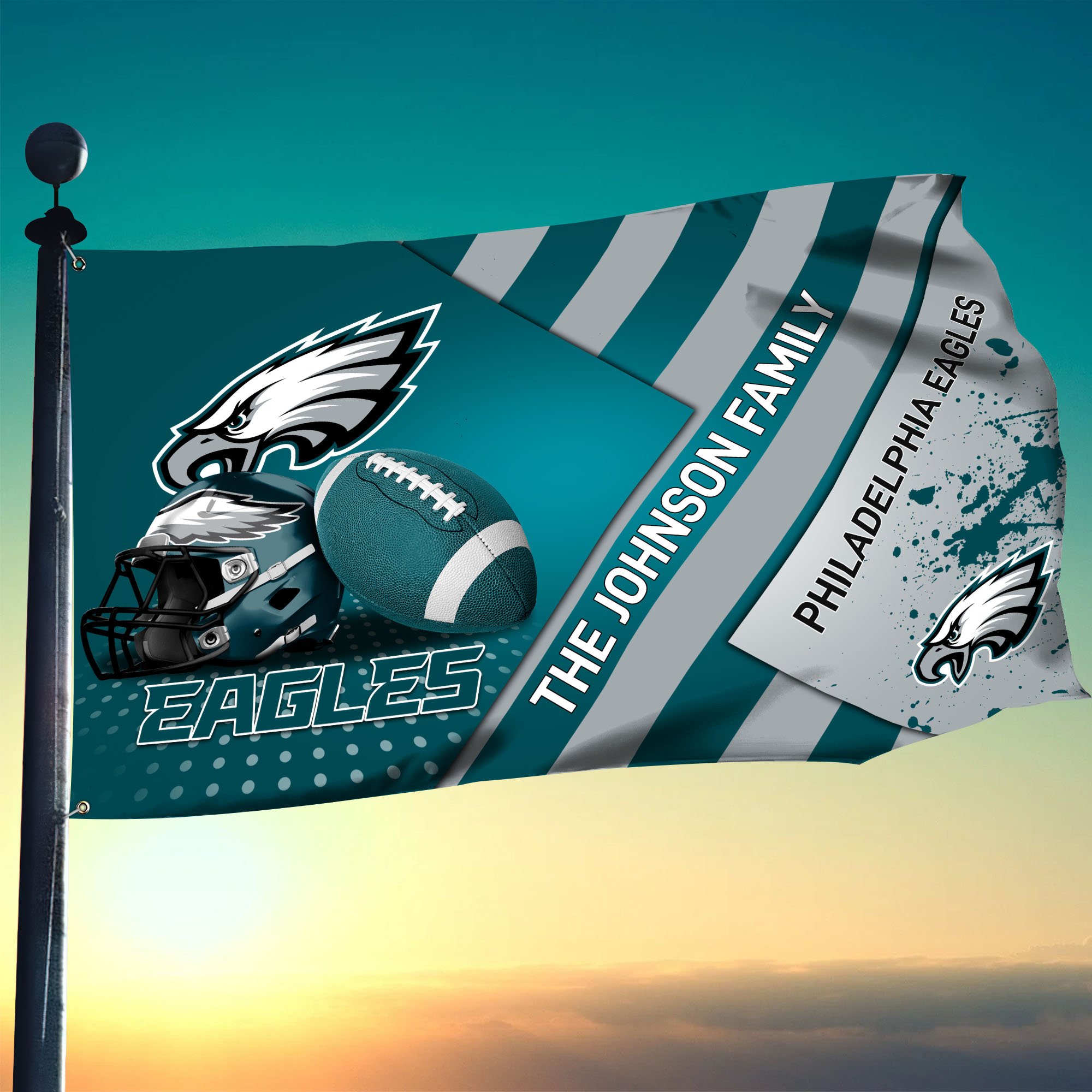 Philadelphia Eagles Flag 3X5ft 4X6ft Custom Your Family Name, Sport Team Flag, Sport Gifts