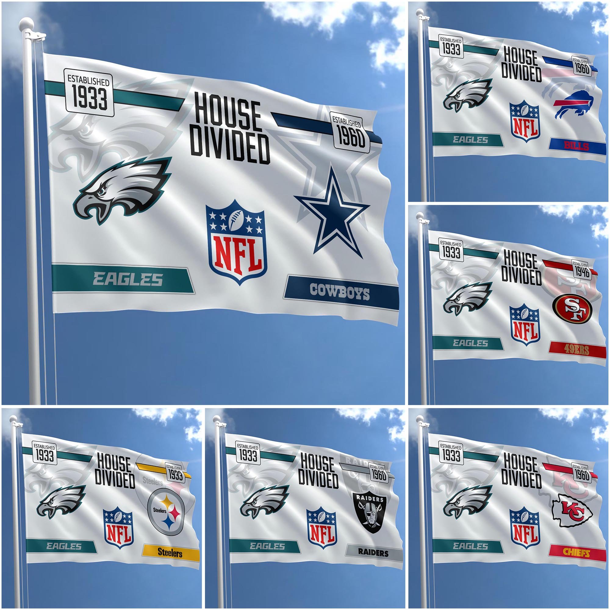 Philadelphia Eagles Flag 3X5ft Choose Any Team, House Divided Flag, Home Decors