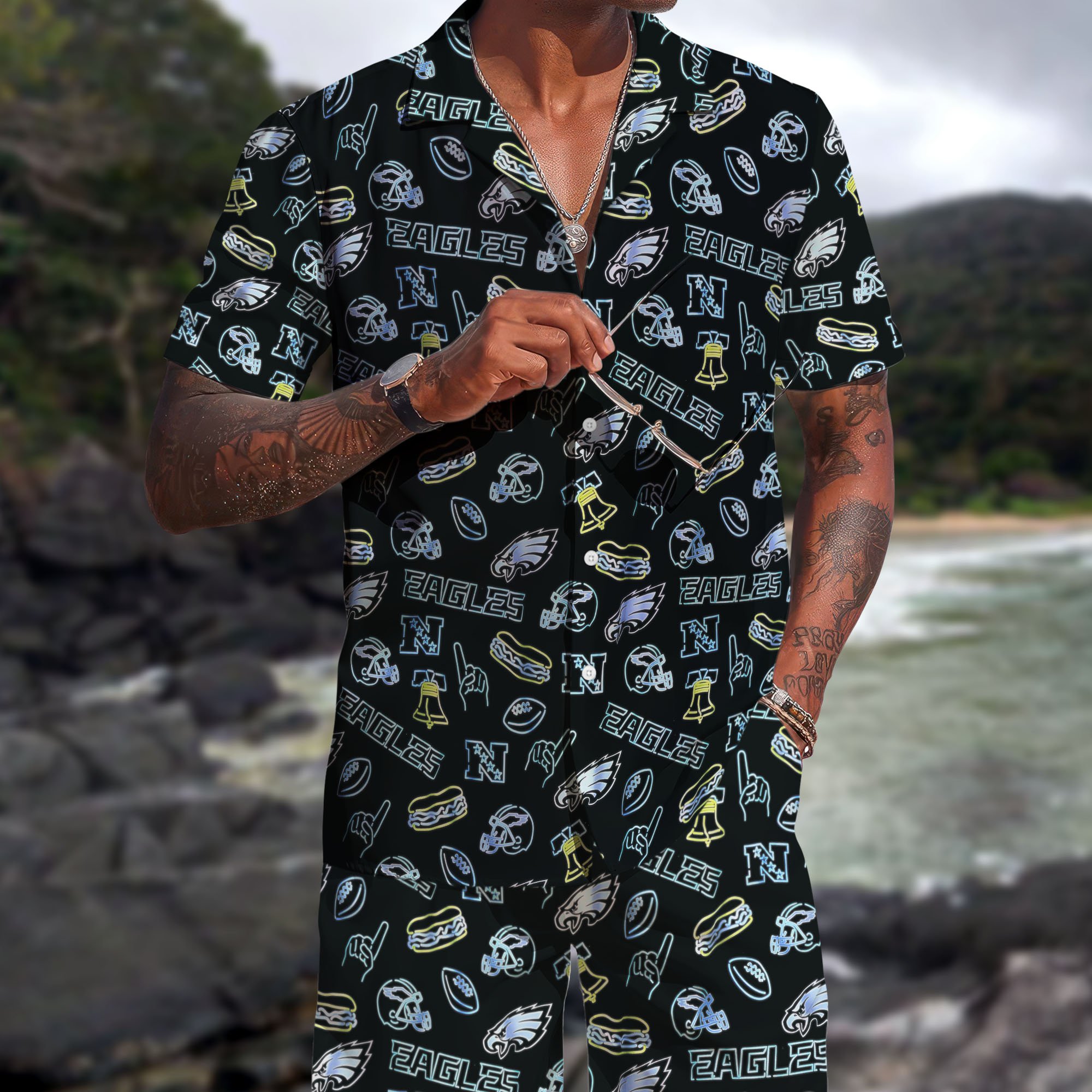 Philadelphia Eagles Hawaiian Shorts Set 2025 Version, Hawaiian Shirts, Sports Shorts, Gifts For Fan