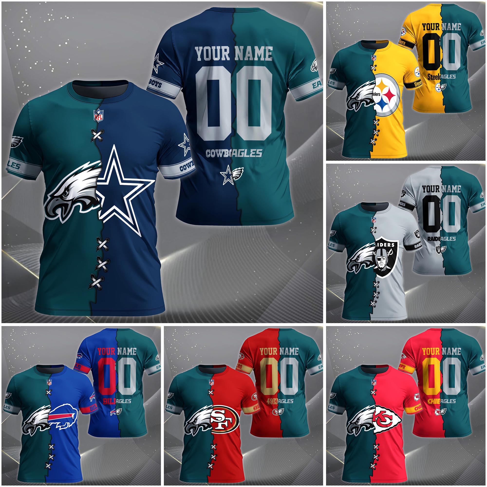Philadelphia Eagles House Divided T-Shirt Custom Name 2025 Version, Number And Team, Sport Shirts For Fan