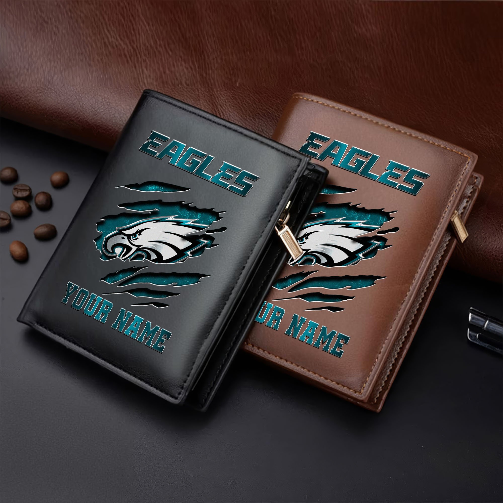 Philadelphia Eagles Men Wallet Custom Your Name, Football Team Men Wallet For Fans, Gifts For Football Lovers